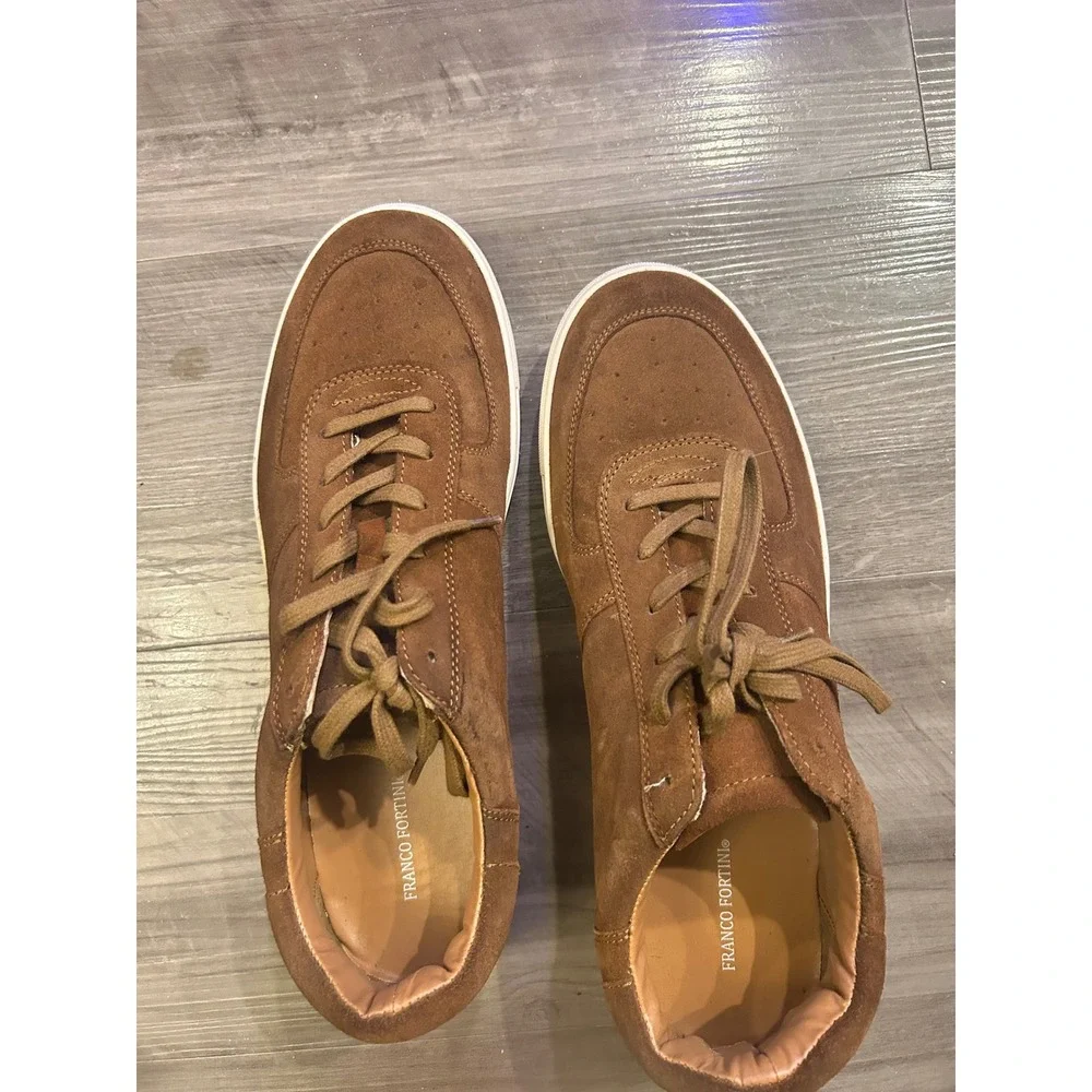 Franco Fortini Cognac Brown Faux Suede Low Top Sneakers Men's 12 Casual Shoes